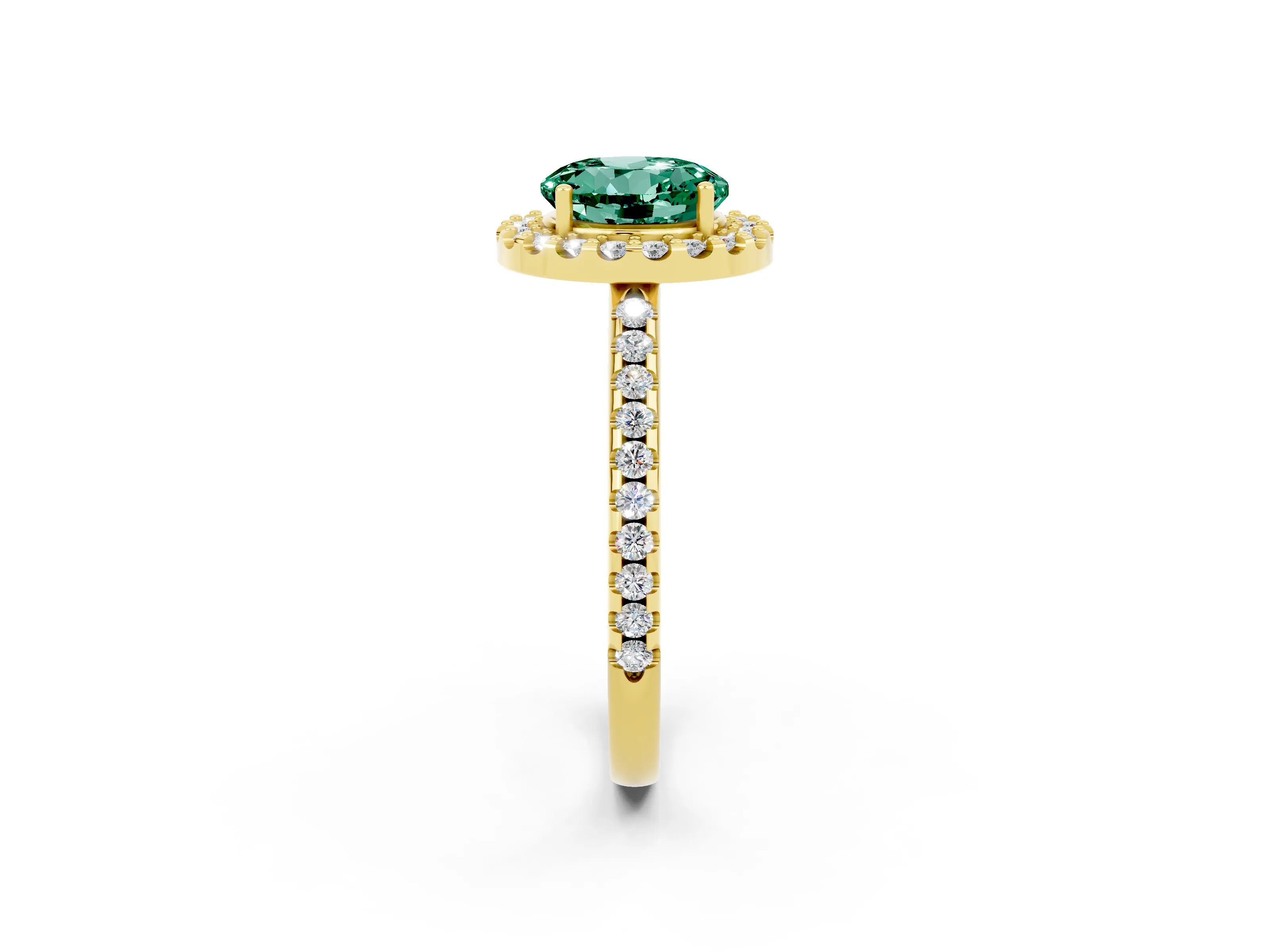 Yellow gold Round Cut Green Sapphire Pavé Halo Ring with Four-Prong Setting_14