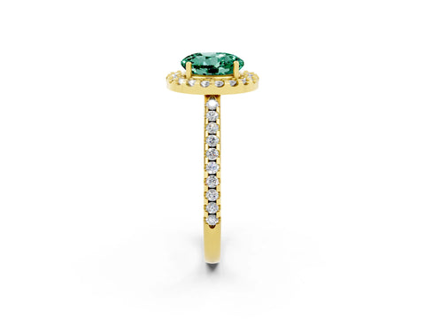 Yellow gold Round Cut Green Sapphire Pavé Halo Ring with Four-Prong Setting_14