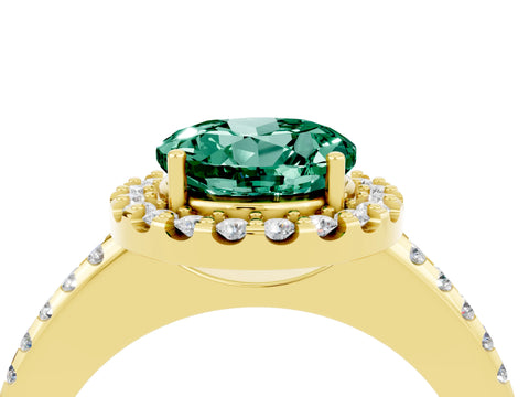 Yellow gold Round Cut Green Sapphire Pavé Halo Ring with Four-Prong Setting_16