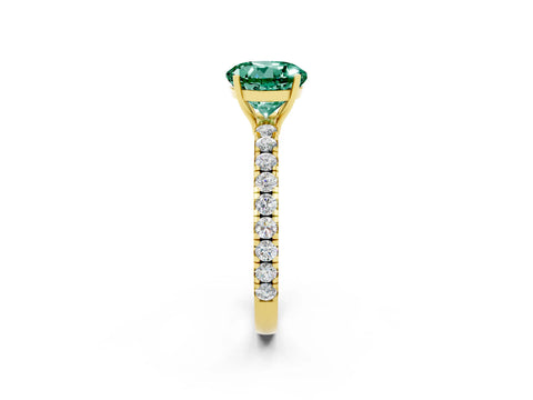 Yellow gold Round Cut Green Sapphire Pavé Solitaire Engagement Ring with Four-Prong Setting_14