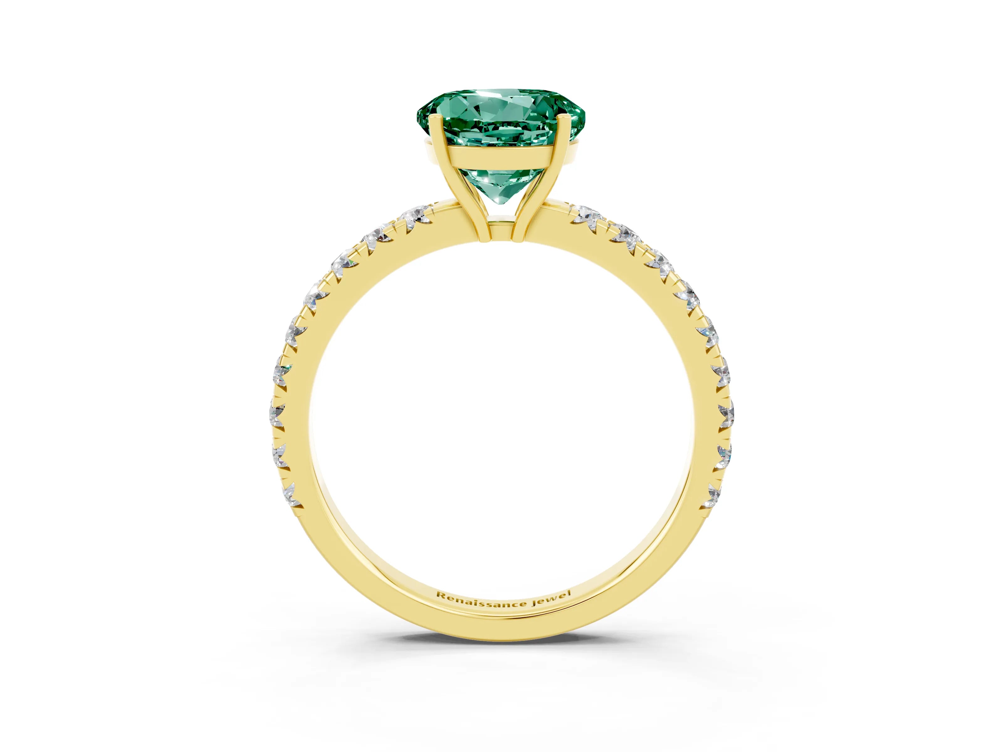 Yellow gold Round Cut Green Sapphire Pavé Solitaire Engagement Ring with Four-Prong Setting_15