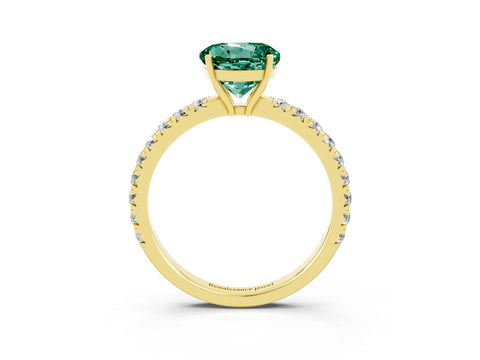 Yellow gold Round Cut Green Sapphire Pavé Solitaire Engagement Ring with Four-Prong Setting_15