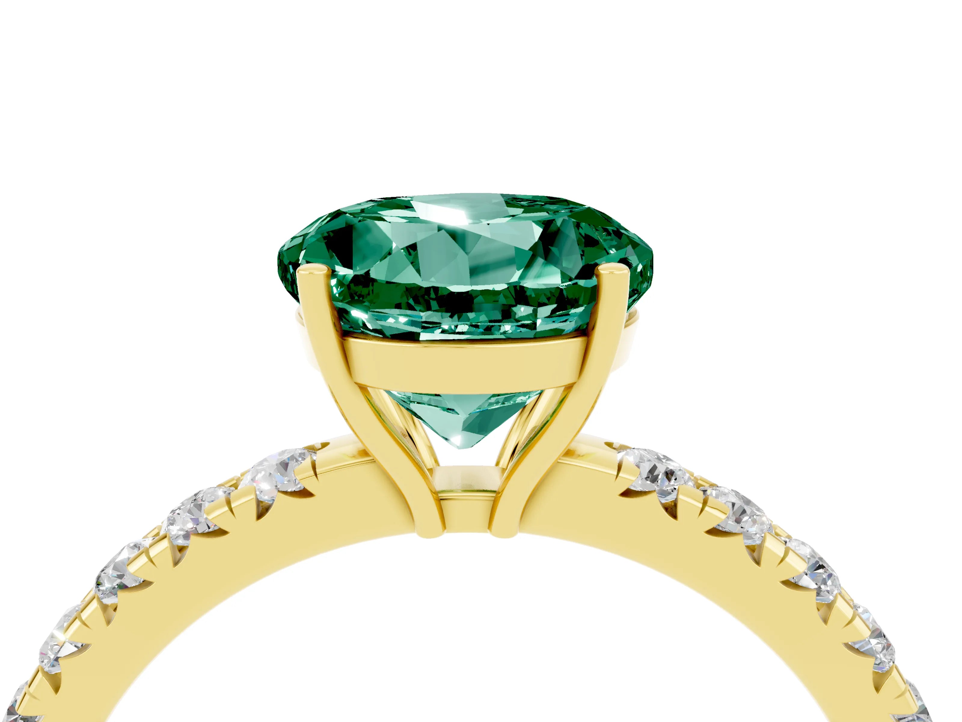 Yellow gold Round Cut Green Sapphire Pavé Solitaire Engagement Ring with Four-Prong Setting_16
