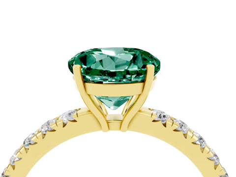 Yellow gold Round Cut Green Sapphire Pavé Solitaire Engagement Ring with Four-Prong Setting_16