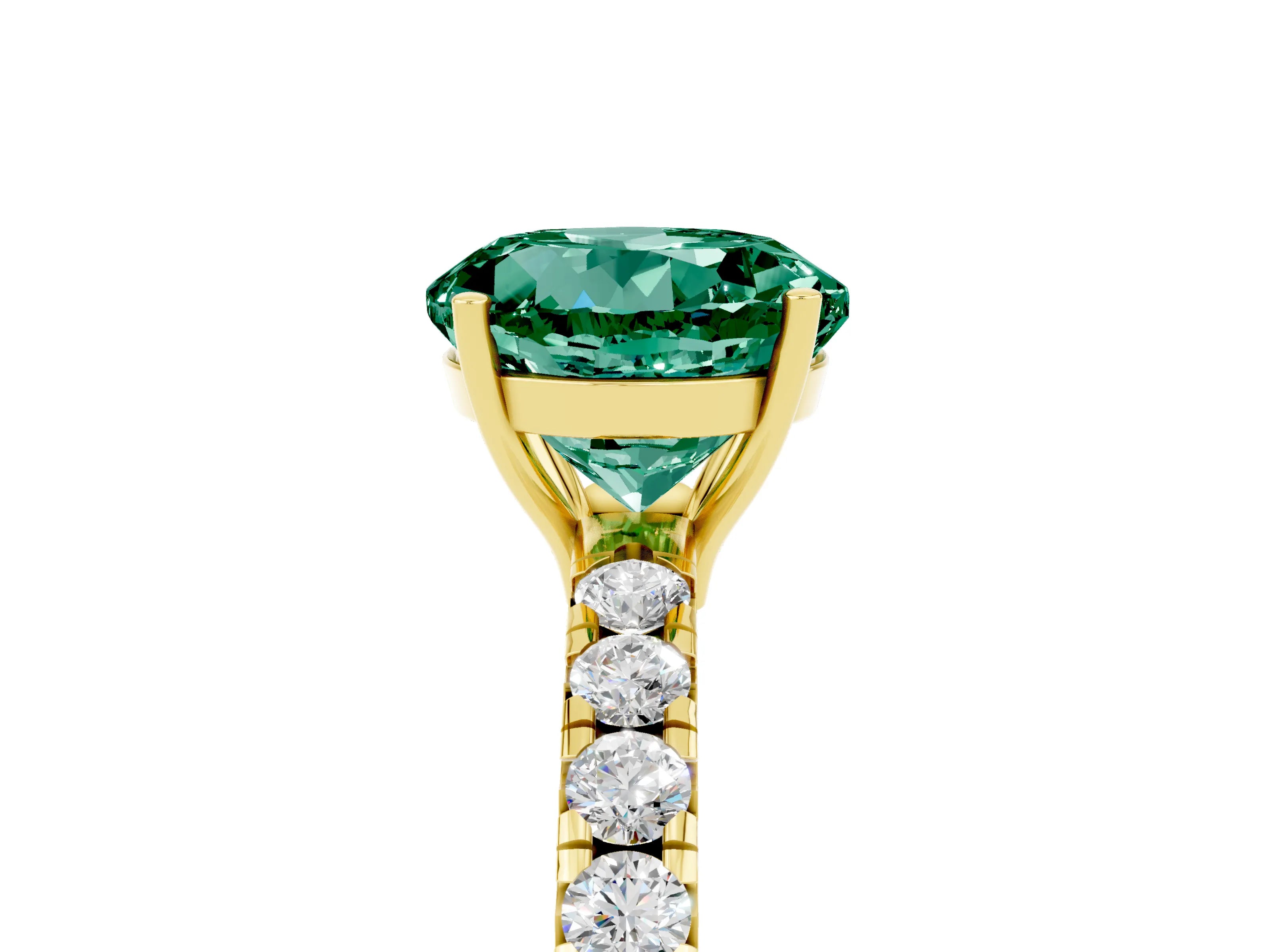 Yellow gold Round Cut Green Sapphire Pavé Solitaire Engagement Ring with Four-Prong Setting_17