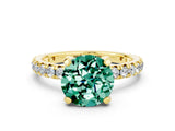 Yellow gold Round Cut Green Sapphire Pavé Solitaire Ring with Round Band and Prong Setting_24