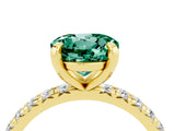 Yellow gold Round Cut Green Sapphire Pavé Solitaire Ring with Round Band and Prong Setting_28