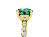Yellow gold Round Cut Green Sapphire Pavé Solitaire Ring with Round Band and Prong Setting_29