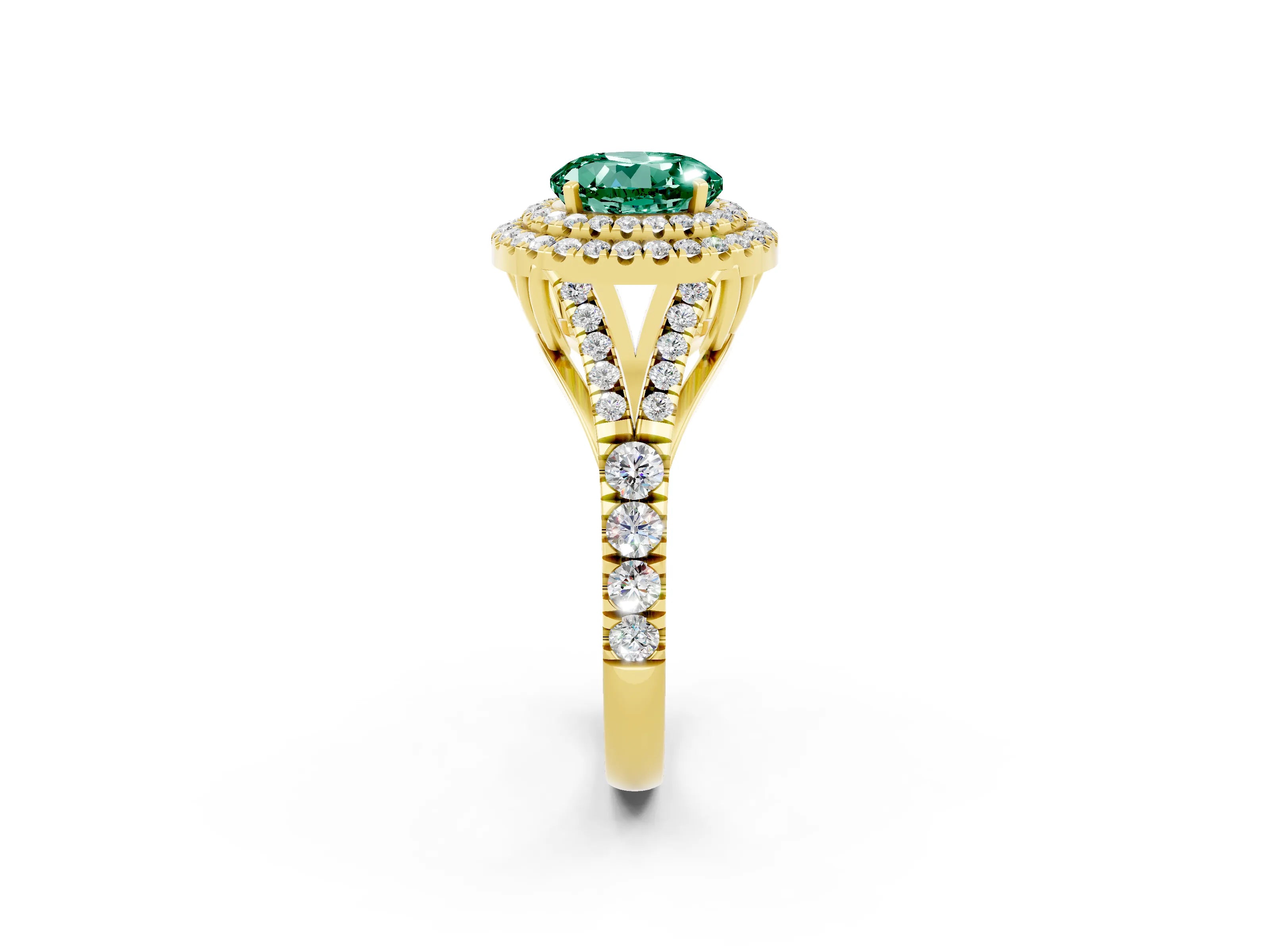 Yellow gold Round Cut Green Sapphire Pavé Split Shank Double Halo Engagement Ring_2