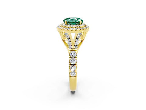 Yellow gold Round Cut Green Sapphire Pavé Split Shank Double Halo Engagement Ring_2