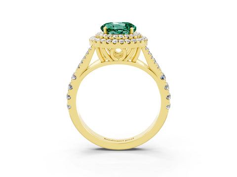 Yellow gold Round Cut Green Sapphire Pavé Split Shank Double Halo Engagement Ring_3