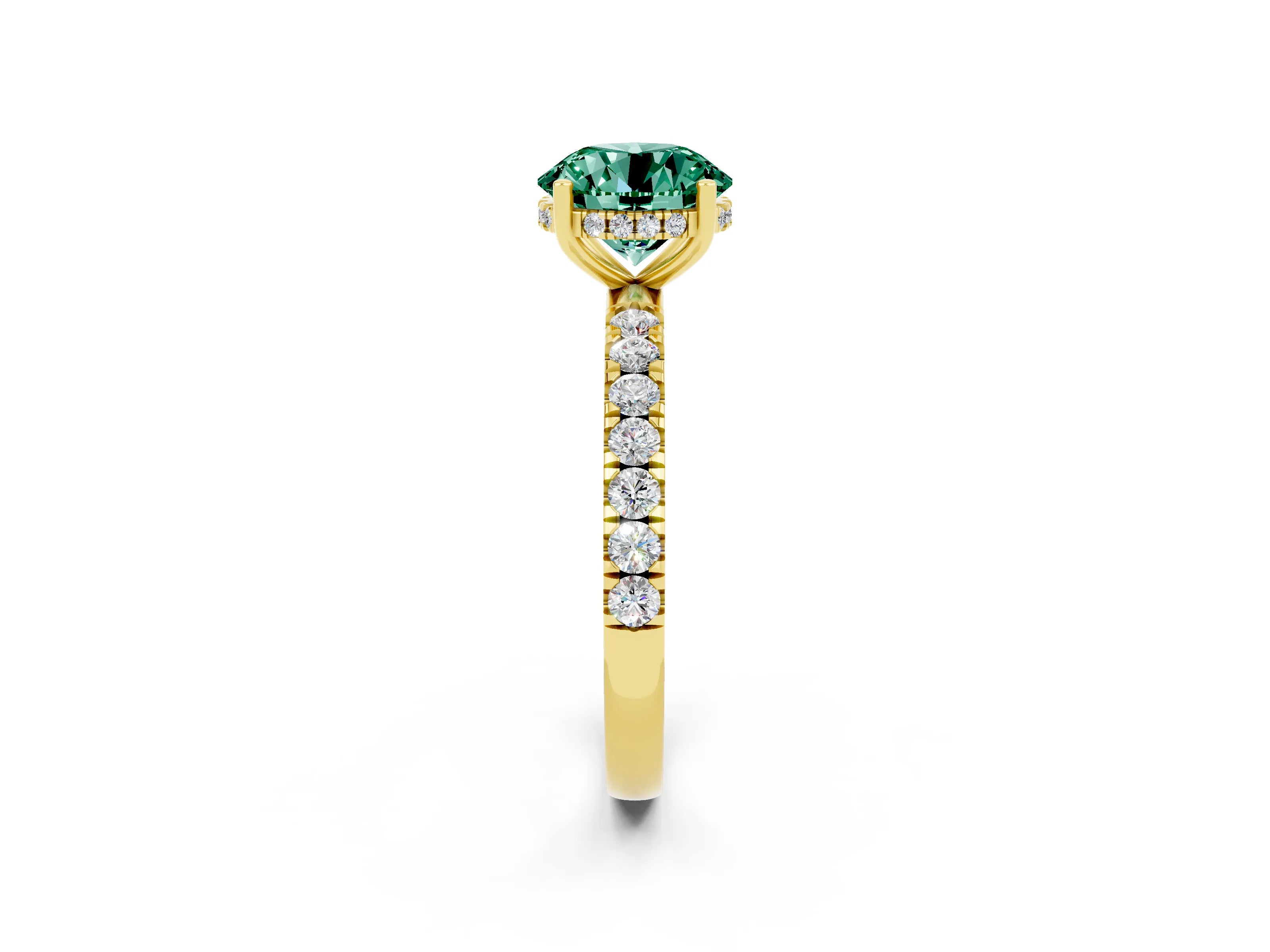 Yellow gold Round Cut Green Sapphire Pave Band Solitaire Ring with Four-Prong Setting_14