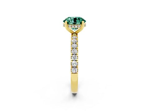 Yellow gold Round Cut Green Sapphire Pave Band Solitaire Ring with Four-Prong Setting_14