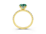 Yellow gold Round Cut Green Sapphire Pave Band Solitaire Ring with Four-Prong Setting_15