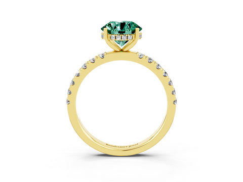 Yellow gold Round Cut Green Sapphire Pave Band Solitaire Ring with Four-Prong Setting_15