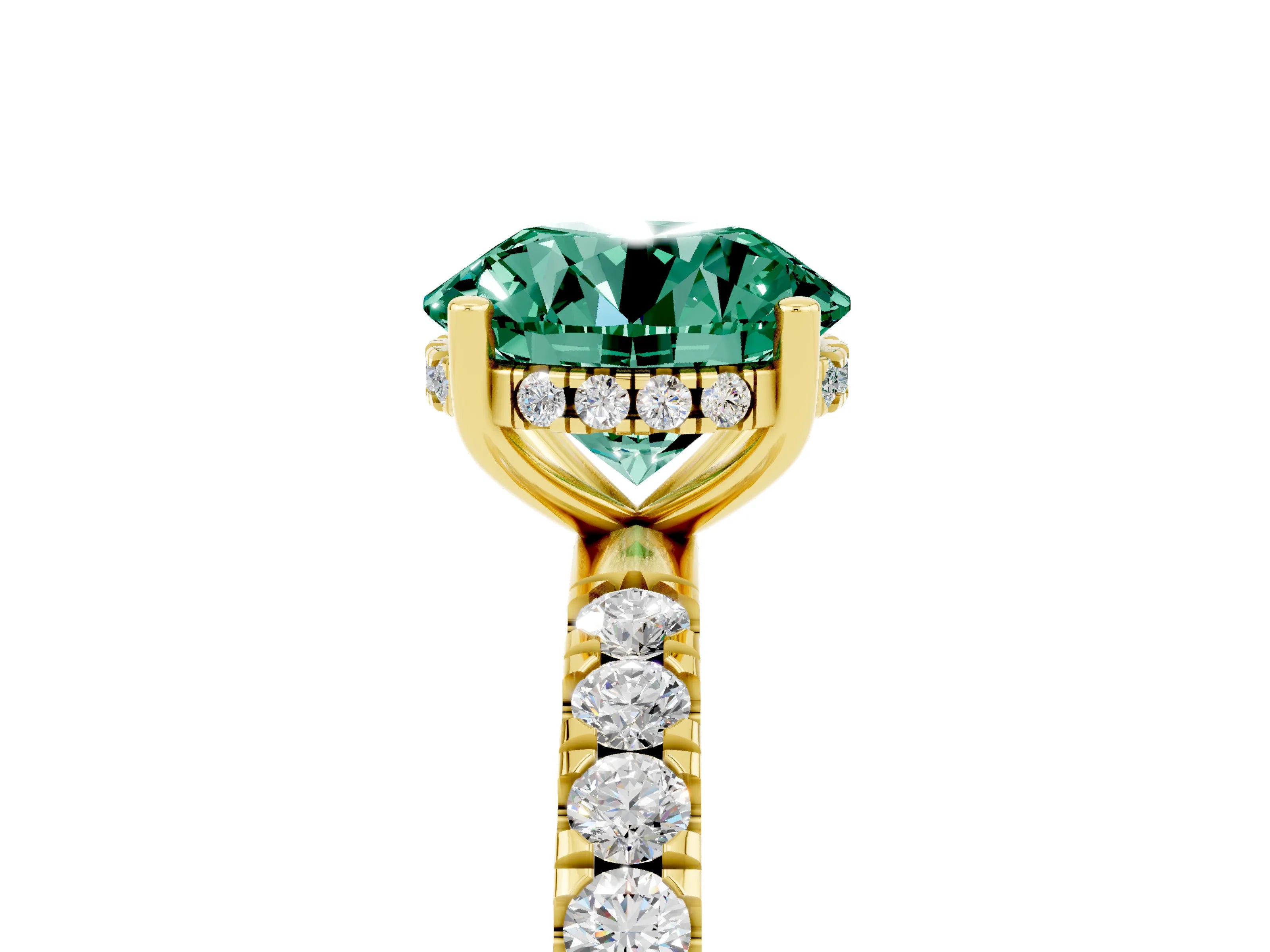 Yellow gold Round Cut Green Sapphire Pave Band Solitaire Ring with Four-Prong Setting_17