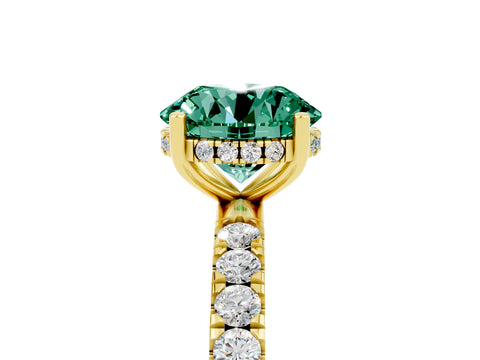 Yellow gold Round Cut Green Sapphire Pave Band Solitaire Ring with Four-Prong Setting_17