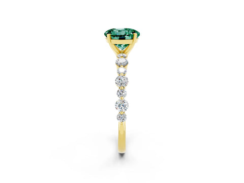 Yellow gold Round Cut Green Sapphire Prong Set Engagement Ring with Pavé Band_2
