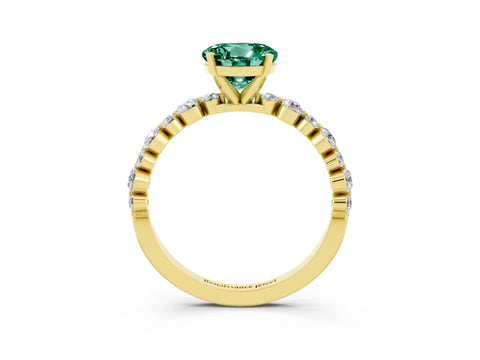 Yellow gold Round Cut Green Sapphire Prong Set Engagement Ring with Pavé Band_3