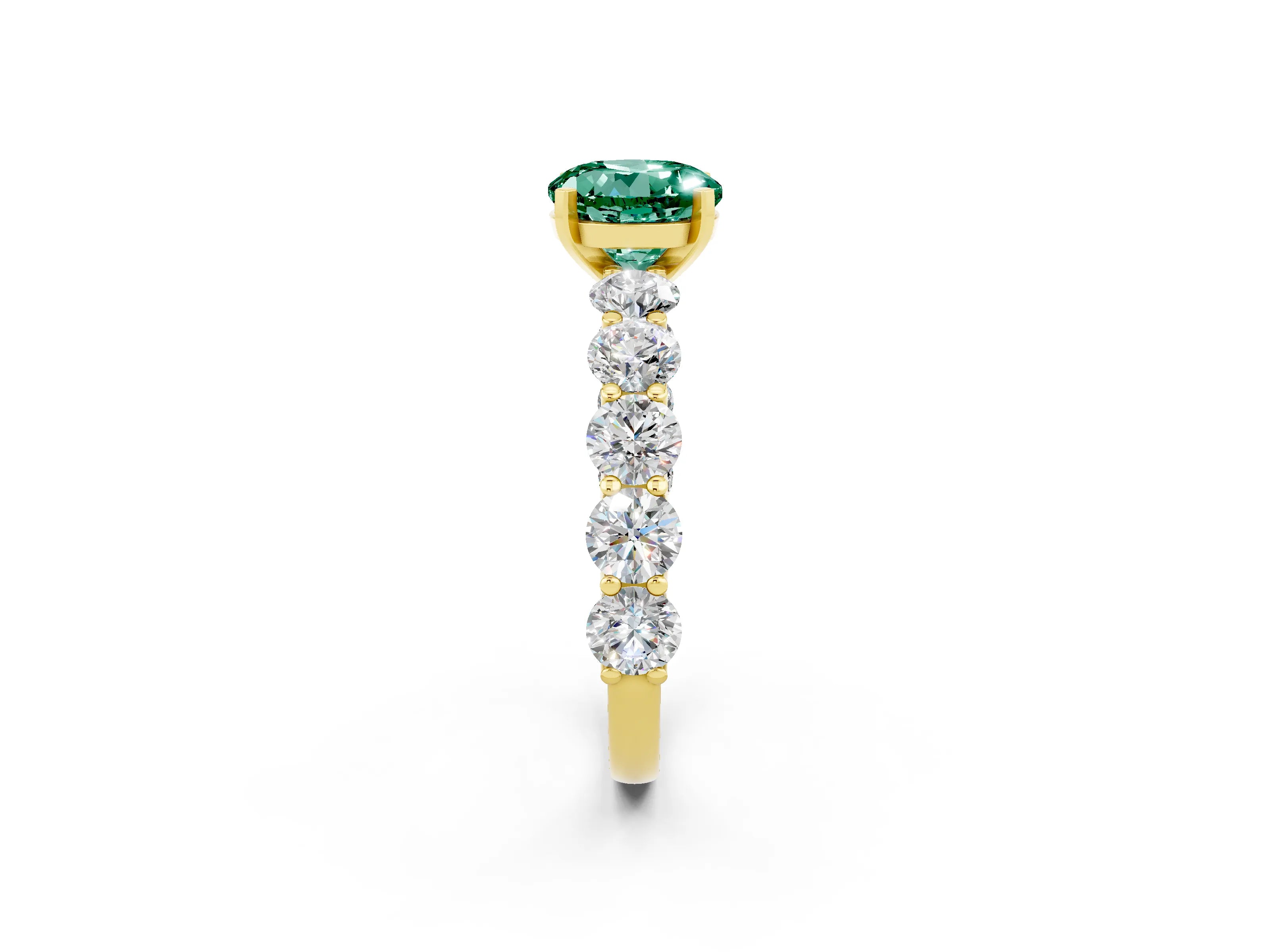 Yellow gold Round Cut Green Sapphire Prong Setting with Side Stones on a Pave Band_2