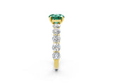 Yellow gold Round Cut Green Sapphire Prong Setting with Side Stones on a Pave Band_2