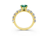 Yellow gold Round Cut Green Sapphire Prong Setting with Side Stones on a Pave Band_3
