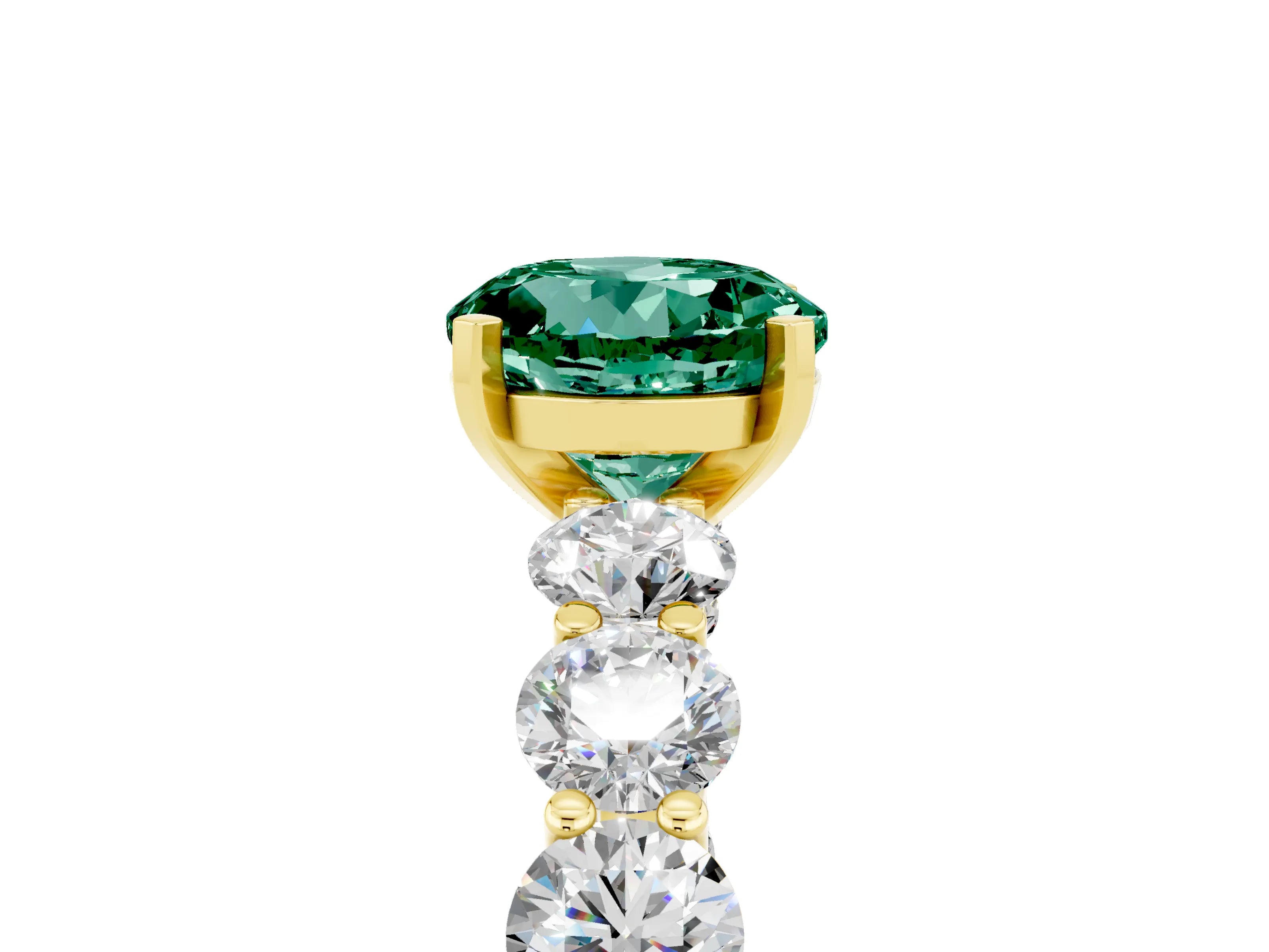 Yellow gold Round Cut Green Sapphire Prong Setting with Side Stones on a Pave Band_5