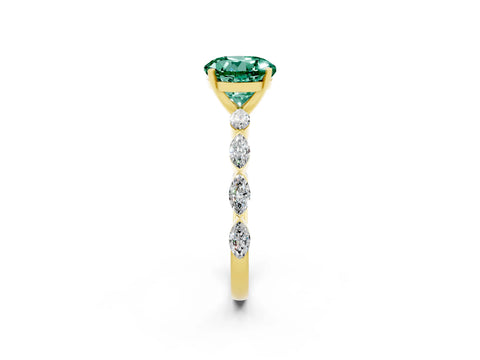 Yellow gold Round Cut Green Sapphire Ring with Marquise Side Stones and Prong Setting_2