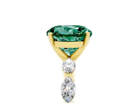 Yellow gold Round Cut Green Sapphire Ring with Marquise Side Stones and Prong Setting_5