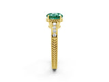 Yellow gold Round Cut Green Sapphire Ring with Milgrain Pavé Band and Four-Prong Setting_14