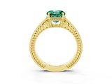 Yellow gold Round Cut Green Sapphire Ring with Milgrain Pavé Band and Four-Prong Setting_15
