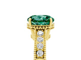 Yellow gold Round Cut Green Sapphire Ring with Milgrain Pavé Band and Four-Prong Setting_17