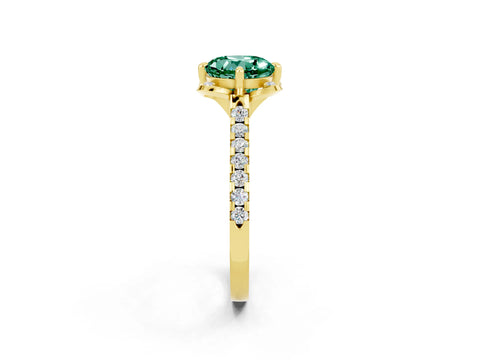 Yellow gold Round Cut Green Sapphire Ring with Pavé Band and Floral Prong Setting_2