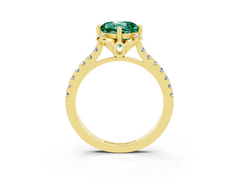Yellow gold Round Cut Green Sapphire Ring with Pavé Band and Floral Prong Setting_3