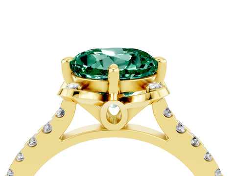 Yellow gold Round Cut Green Sapphire Ring with Pavé Band and Floral Prong Setting_4