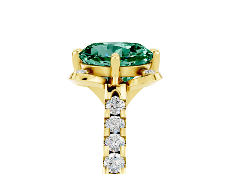 Yellow gold Round Cut Green Sapphire Ring with Pavé Band and Floral Prong Setting_5