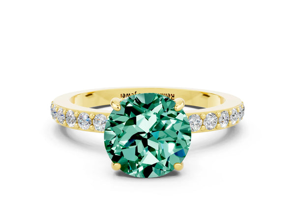 Yellow gold Round Cut Green Sapphire Pavé Engagement Ring with Round  Accents and Prong Setting