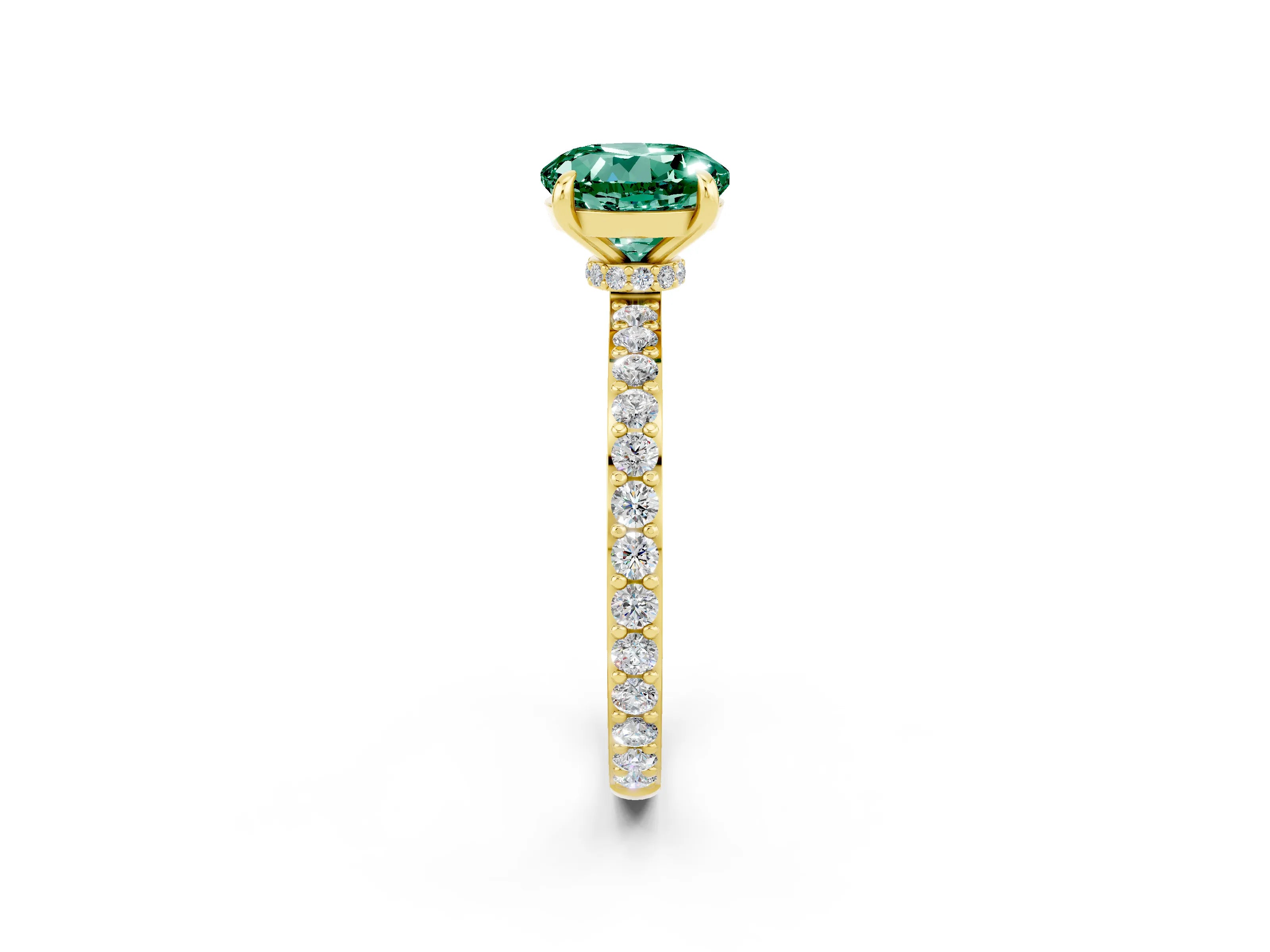 Yellow gold Round Cut Green Sapphire Ring with Pavé Band and Four-Prong Setting_2