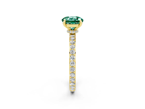 Yellow gold Round Cut Green Sapphire Pavé Engagement Ring with Round  Accents and Prong Setting