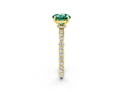 Yellow gold Round Cut Green Sapphire Ring with Pavé Band and Four-Prong Setting_2