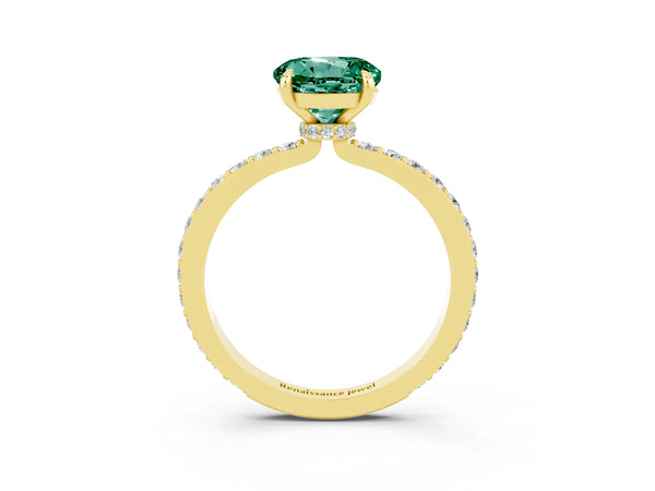 Yellow gold Round Cut Green Sapphire Pavé Engagement Ring with Round  Accents and Prong Setting