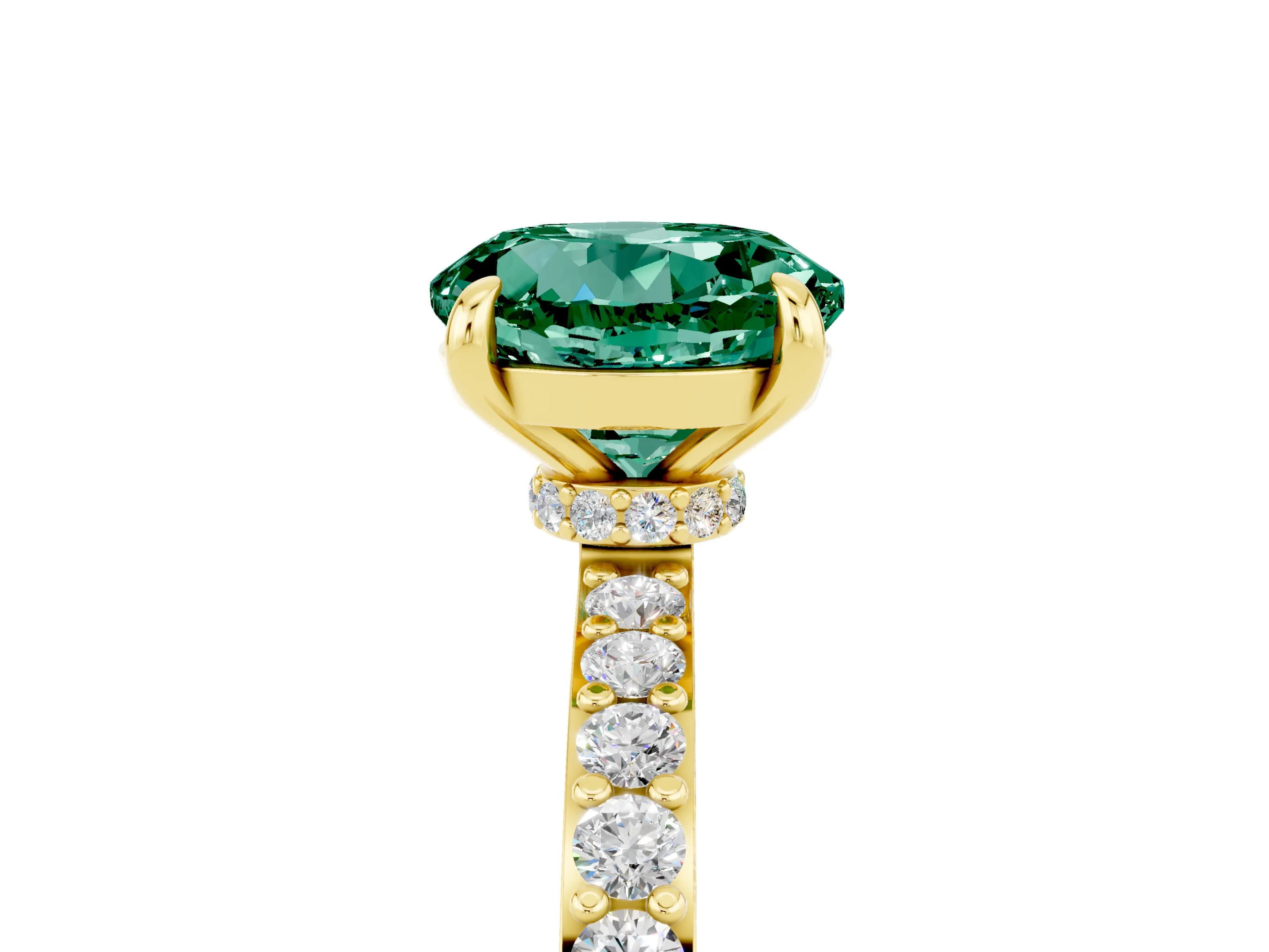 Yellow gold Round Cut Green Sapphire Ring with Pavé Band and Four-Prong Setting_5