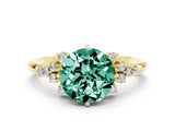 Yellow gold Round Cut Green Sapphire Ring with Side Stones and Four-Prong Setting_36