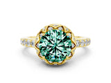 Yellow gold Round Cut Green Sapphire Scalloped Halo Engagement Ring with Round Shared Prong Band_24