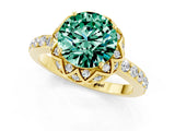 Yellow gold Round Cut Green Sapphire Scalloped Halo Engagement Ring with Round Shared Prong Band_25
