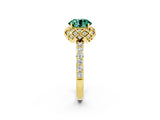 Yellow gold Round Cut Green Sapphire Scalloped Halo Engagement Ring with Round Shared Prong Band_26