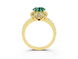Yellow gold Round Cut Green Sapphire Scalloped Halo Engagement Ring with Round Shared Prong Band_27