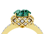 Yellow gold Round Cut Green Sapphire Scalloped Halo Engagement Ring with Round Shared Prong Band_28