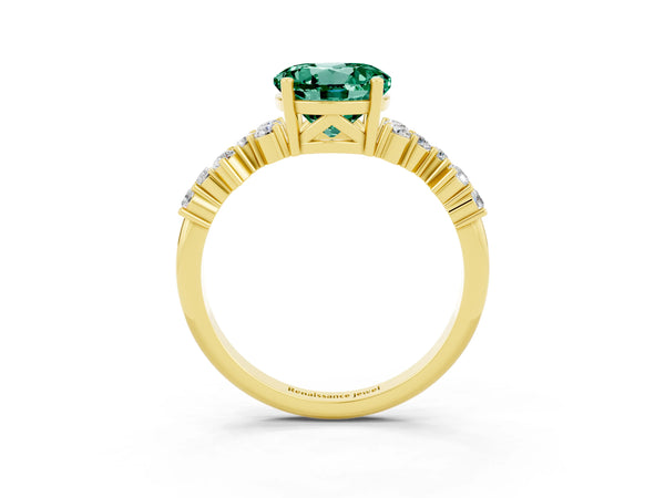 Yellow gold Round Cut Green Sapphire Scattered Round Accent Ring with Prong Setting