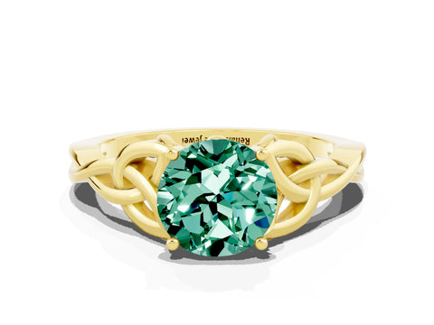Yellow gold Round Cut Green Sapphire Solitaire Celtic Knot Ring with Four-Prong Setting_12